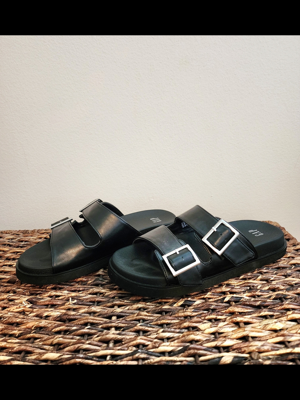 GAP Black Double-Buckle Slide Sandals